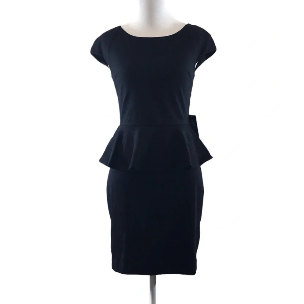 Express Black Peplum Mini Dress Womens 2 Cap Sleeve Lace Open‎ Back Career Date